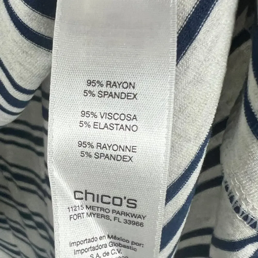 Chico's Women's XL Nautical Coastal Preppy Minimalist Vacation Striped‎ T-Shirt